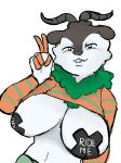  2022 5_fingers anthro bedroom_eyes big_breasts bite biting_lip bovid breasts brown_body brown_fur caprine censored_nipples chest_tuft clothed clothing curvy_figure digital_drawing_(artwork) digital_media_(artwork) english_text eyebrows fauny female fingers fur generation_6_pokemon genitals hi_res horn huge_breasts looking_at_viewer mammal narrowed_eyes neck_tuft nintendo pasties pokemon pokemon_(species) portrait raised_clothing raised_shirt raised_topwear seductive shaded shirt skiddo solo tagme teeth text three-quarter_portrait topwear tuft unknown_artist video_games white_body white_fur wide_hips 