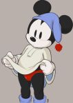  2022 anthro black_body black_eyes black_nose blush briefs clothed clothing dandi digital_drawing_(artwork) digital_media_(artwork) disney footwear fur gloves handwear male mammal mickey_mouse mouse murid murine oversized_shirt pajamas partially_clothed rodent slightly_chubby solo underwear white_body white_fur 