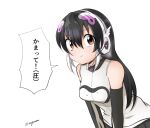  1girl african_penguin_(kemono_friends) animal_costume bare_shoulders black_hair elbow_gloves gloves headphones kemono_friends kemono_friends_v_project long_hair looking_at_viewer microphone multicolored_hair penguin_costume penguin_girl pink_hair red_eyes shirt simple_background skirt sleeveless sleeveless_shirt solo straight_hair taurine_8000mg virtual_youtuber white_hair zipper 