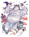  2022 absurd_res anthro belly big_belly canid canine feet halloween halloween_costume hi_res holidays humanoid_hands kemono male mammal mummy_costume navel overweight overweight_male solo yukimushi6 