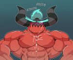  abs alien biceps blue_hair blush bodily_fluids breath cum cum_on_chest dumbandgreen eyebrows genital_fluids hair horn humanoid male muscular muscular_humanoid muscular_male one_eye_closed panting pecs red_body sega sonic_the_hedgehog_(series) the_deadly_six yellow_eyes zavok zeti 