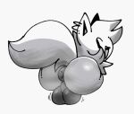  anthro anus balls big_balls big_butt butt canid canine canis cowolewd ear_piercing ear_ring fangs genitals hair looking_back male mammal monochrome motion_lines open_mouth piercing puffy_anus ring_piercing smile solo tongue wolf 