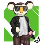  animal_crossing anthro balls big_balls big_penis clothed clothing eugene_(animal_crossing) eyewear facial_hair genitals glint jacket koala male mammal marsupial nintendo open_clothing open_jacket open_topwear outline penis pepperbunny presenting presenting_penis sideburns simple_background smug solo solo_focus sunglasses topwear video_games vombatiform watermark 