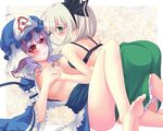  bad_id bad_pixiv_id barefoot bra breast_grab breasts dress feet grabbing hat japanese_clothes konpaku_youmu large_breasts lingerie meropan multiple_girls no_shirt obi open_clothes open_dress saigyouji_yuyuko sash skirt toes touhou underwear yuri 