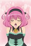  artist_request closed_eyes detached_sleeves dress frills hairband jewelry momo_velia_deviluke open_mouth pink_hair sexually_suggestive solo to_love-ru twintails 