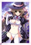  absurdres adjusting_clothes adjusting_swimsuit bikini blonde_hair cape copyright_request elbow_gloves front-tie_top gloves hat highres shinano_yura side-tie_bikini solo swimsuit thighhighs white_bikini white_gloves white_legwear witch_hat 
