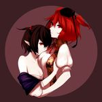  bad_id bad_pixiv_id bare_shoulders brown_hair cosplay costume_switch hair_bobbles hair_ornament hat japanese_clothes multiple_girls off_shoulder onozuka_komachi onozuka_komachi_(cosplay) pointy_ears red_eyes red_hair shameimaru_aya shameimaru_aya_(cosplay) tokin_hat touhou two_side_up viridiflora 