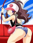 ass bag baseball_cap hat konno_tohiro looking_back md5_mismatch one_eye_closed pokemon pokemon_(game) pokemon_bw short_shorts shorts smile solo touko_(pokemon) wide_hips wristband 