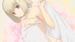  :/ ar_tonelico ar_tonelico_iii bare_shoulders bed_sheet blonde_hair bra braid closed_mouth collarbone dutch_angle floral_background frilled_bra frilled_panties frills frown game_cg holding nagi_ryou panties purple_eyes saki_(ar_tonelico) short_hair solo tears towel underwear underwear_only white_bra white_panties 