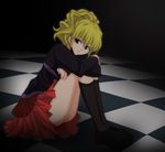  blonde_hair checkered checkered_floor nurinuno ponytail skirt socks solo umineko_no_naku_koro_ni ushiromiya_jessica 