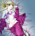  asuma_shin blonde_hair breasts genderswap genderswap_(mtf) medium_breasts navel open_clothes open_shirt panties pink_panties ponytail shirt solo umineko_no_naku_koro_ni underwear ushiromiya_lion 