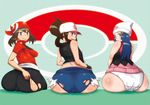  ass bandana beanie bike_shorts blue_eyes blue_hair brown_hair cutoffs denim denim_shorts from_behind grin haruka_(pokemon) hat hikari_(pokemon) huge_ass locketmonkey looking_back multiple_girls open_mouth panties pants pokemon pokemon_(game) pokemon_bw pokemon_dppt pokemon_rse ponytail short_shorts shorts sitting skirt smile take_your_pick torn_clothes torn_pants touko_(pokemon) underwear white_panties 