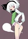  adjusting_clothes adjusting_panties bad_id bad_pixiv_id hitodama kimura_akiyoshi konpaku_youmu konpaku_youmu_(ghost) no_pants panties red_eyes short_hair silver_hair solo touhou underwear white_panties 