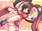  bad_id bad_pixiv_id blush breasts brown_eyes brown_hair cameltoe covered_nipples fighting_stance flower guilty_gear hair_ornament highres impossible_clothes impossible_shirt kuradoberi_jam large_breasts long_hair mikan_(5555) open_mouth panties pantyshot pink_panties shirt solo taut_clothes taut_shirt underwear very_long_hair wallpaper 