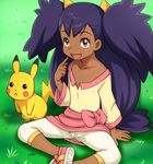 :&lt; big_hair black_hair blush brown_eyes cameltoe dark_skin e10 flat_chest gen_1_pokemon iris_(pokemon) leggings long_hair pikachu pokemon pokemon_(anime) pokemon_(creature) pokemon_bw_(anime) two_side_up white_legwear 