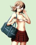  ao_usagi bag bra bra_on_head bra_removed breasts brown_hair dojikko glasses lingerie medium_breasts object_on_head original role_reversal salute school_bag short_hair skirt solo topless underwear wardrobe_error you're_doing_it_wrong 