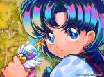  1girl artist_name bangs bishoujo_senshi_sailor_moon blue_eyes blue_hair blue_sailor_collar closed_mouth crystal_change_rod derivative_work earrings heart heart_in_eye highres holding holding_wand inkfy jewelry looking_at_viewer mercury_symbol mizuno_ami outdoors parted_bangs sailor_collar screencap_redraw serious shiny shiny_hair shirt short_hair solo star_(symbol) star_in_eye stud_earrings symbol_in_eye tree upper_body wand white_shirt 