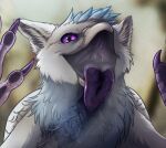  avian beak bodily_fluids claws digital_media_(artwork) drooling feathered_wings feathers female feral gryphon lemondeer looking_at_viewer mythological_avian mythology open_mouth saliva simple_background smile solo tongue vore wings 