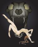  anthro bone bovid braided_hair breasts caprine female fur fur_markings goat hair hi_res hooves kirin-chan mammal markings nipples nude one_leg_up pinup pose raised_leg side_boob skull slim solo 