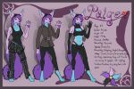  anthro blue_body blue_fur bluhellwulf bottomwear breasts canid canine clothed clothing english_text female fennec fox fur hair hi_res mammal model_sheet paige_saba pants pink_body pink_fur purple_hair solo text 