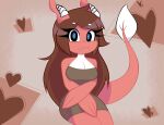 &lt;3 2017 3_fingers anthro blue_eyes breasts brown_hair cleavage clothed clothing dragon dress female fingers hair horn long_hair long_tail looking_at_viewer nelljoestar red_body solo tube_dress 