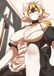  absurd_res anthro arknights big_breasts black_body breasts clothed clothing countershading digital_media_(artwork) eyewear felid female fingers fur glasses hair hi_res hypergryph maid_uniform mammal multicolored_body multicolored_fur multicolored_hair mx99926 orange_body orange_eyes orange_fur orange_hair pantherine solo studio_montagne tiger uniform video_games waaifu_(arknights) white_body white_fur white_hair 