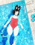  1girl absurdres afloat animal_ears animal_hands cat_ears closed_eyes crocs from_above furry furry_female glasses highres indie_virtual_youtuber kisa_niya marking_on_cheek non-web_source one-piece_swimsuit plump pool round_eyewear swimming swimsuit tomatomagica virtual_youtuber water 