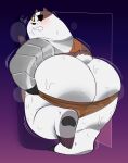  anthro badger badgerclops big_butt blush bodily_fluids butt cartoon_network clothing cybernetics cyborg hi_res machine male mammal mao_mao:_heroes_of_pure_heart musk_clouds mustelid musteline overweight satsui-n0-had0u solo sweat underwear yellow_eyes 