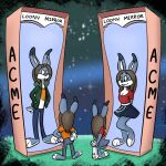  bottomwear clothing female hi_res jacket lagomorph leporid male mammal mirror rabbit skirt toons toony topwear trevor-fox 