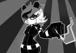  2017 anthro black_clothing clothed clothing ear_piercing female fur giant_panda gloves hair handwear hi_res mammal nelljoestar piercing smoking solo teeth ursid white_body white_fur white_hair 