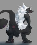 absurd_res anal anthro anus balls butt digital_media_(artwork) fur genitals hair hi_res looking_at_viewer looking_back male mammal mej nude paws presenting presenting_hindquarters raised_tail sergal simple_background smile solo spreading supreme_admiral_cheese(character) tongue white_body white_fur 