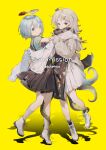  2girls ameinu bad_source black_eyes black_skirt blue_hair character_request multiple_girls shoes skirt standing white_hair 