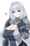  1girl absurdres bangs black_gloves blue_eyes breast_tattoo breasts cleavage cleavage_cutout closed_mouth clothing_cutout crimecrime ethel_(xenoblade) gloves heart highres huge_breasts long_hair simple_background smile solo tattoo upper_body very_long_hair white_background xenoblade_chronicles_(series) xenoblade_chronicles_3 