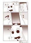  1girl abyssal_ship cellphone highres holding holding_phone kantai_collection long_hair mittens moomin muppo northern_ocean_princess phone sazanami_konami sepia smartphone solid_circle_pupils thought_bubble translation_request 