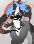  2022 5_fingers abs anthro blue_hair breasts claws clothed clothing digital_media_(artwork) female fingers fish hair hi_res marine midriff navel non-mammal_breasts shark solo vexstacy yellow_eyes 