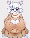  anthro big_breasts breasts capreoline cervid cleavage cleavage_cutout clothed clothing female hair hi_res huge_breasts mammal matospectoru red_eyes reindeer solo white_body white_hair 