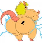  anthro areola belly big_breasts big_butt biped blonde_hair blue_eyes breasts buckteeth butt curvy_figure electricity female fur hair half-closed_eyes hi_res huge_breasts huge_butt izanagi_(cufloyd) mammal mouse murid murine narrowed_eyes nude obese obese_anthro obese_female orange_body orange_fur overweight overweight_anthro overweight_female pink_areola pink_nose rear_view rodent simple_background solo tattoo teeth thick_thighs vdisco voluptuous white_background wide_hips 
