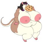  5_fingers 5_toes anthro areola big_breasts black_hair breasts brown_eyes buckteeth cookie crumbs curvy_figure deep_navel eating feet female fingers food hair hi_res highlights_(coloring) holding_cookie holding_food holding_object huge_breasts mammal mouse murid murine navel nipples nude obese obese_anthro obese_female overweight overweight_anthro overweight_female pink_areola pink_nipples pink_nose purple_highlights rodent simple_background sitting solo teeth thick_thighs toes vdisco voluptuous white_background wide_hips 