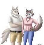  absurd_res amorous anthro blouse bottomwear brown canid canine canis clothing club_(disambiguation) couple_(disambiguation) curvaceous curvy_figure denim denim_clothing dress duo eyes fan_character father female fox furry furryartwork grey hi_res invalid_tag jeans lucareelo male male/female mammal mother old pants parent shoftshade short skye_(disambiguation) topwear voluptuous wolf 