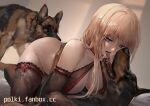  ambiguous_penetration azur_lane bestiality bismarck_(azur_lane) black_body black_fur black_nose blonde_hair blue_eyes brown_body brown_fur canid canine canis clothing domestic_dog duo female feral french_kissing from_front_position fur group hair hi_res human inside interspecies kissing legwear lingerie long_hair lying male male/female mammal multicolored_body multicolored_fur on_back on_top on_top_of open_mouth penetration polki reverse_missionary_position sex thigh_highs tongue tongue_out trio 