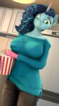  3d_(artwork) 4k absurd_res anthro anthrofied big_breasts breasts clothing digital_media_(artwork) dongly12 equid equine female food freckles hasbro hi_res horn horse mammal misty_(g5) my_little_pony pony popcorn revamped_anthros solo source_filmmaker sweater topwear unicorn 