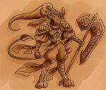  anthro armor axe bovid bovine cattle clothed clothing fantasy hi_res hooves horn inktober knight loafofbirb male mammal melee_weapon sketch solo warrior weapon weretober 