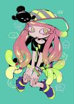  annie_(splatoon) baseball_cap clownfish drooling harmony_(splatoon) hat higa423 highres multicolored_clothes multicolored_headwear no_eyebrows pink_pupils purple_pupils sea_anemone sideways_hat splatoon_(series) splatoon_3 striped striped_headwear tentacle_hair 