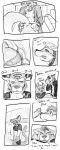  2016 anthro biped butt canid cobalt_(tatsuchan18) collar comic english_text fur genitals group hair hi_res male male/male mammal penis sex sketch speech_bubble standing tatsuchan18 text trio 