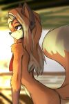 2022 anthro arm_tuft black_nose blonde_hair brown_body brown_eyes brown_fur canid canine day detailed_background dipstick_tail ear_piercing eyelashes female fox freckles freckles_on_butt freckles_on_face freckles_on_shoulders fur gauged_ear gloves_(marking) hair hi_res jinny_(tinygaypirate) leaning leaning_forward long_hair mammal markings multicolored_body multicolored_fur multicolored_hair nude orange_body orange_fur orange_hair outside piercing raised_tail slim solo tail_markings tinygaypirate tuft two_tone_hair yellow_body yellow_fur 