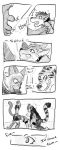  2016 anthro biped canid cobalt_(tatsuchan18) collar comic english_text felid fur genitals group hair hi_res male male/male mammal open_mouth pantherine penis raised_tail sex sketch speech_bubble standing tatsuchan18 text tiger trio 