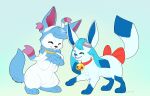  2019 3_fingers 4_toes absurd_res ambiguous_gender bell bell_collar blue_body blue_fur blue_hair bow_ribbon cel_(glaceon) collar duo eeveelution eyes_closed eyewear eyewear_on_head feet female feral fingers fur generation_4_pokemon generation_6_pokemon glaceon goggles goggles_on_head hair hi_res kaiizree nintendo open_mouth paws playing pokemon pokemon_(species) sai_(sylveon) shiny_pokemon smile sylveon toes tongue video_games white_body white_fur 