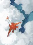  above_clouds bird cloud dated from_above highres latias mokuzou_(moku_ssbu) no_humans ocean pokemon pokemon_(creature) signature water wingull yellow_eyes 