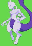  collarbone commentary from_side gogot green_background highres looking_down mewtwo no_humans pokemon pokemon_(creature) purple_eyes simple_background solo toes 