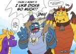  activision anthro bodily_fluids boris_(spyro) bubba_(spyro) comic dragon english_text frown group humor male membrane_(anatomy) membranous_wings muscular scalie spyro spyro_reignited_trilogy spyro_the_dragon stated_homosexuality stated_sexuality sweat sweatdrop text trio video_games watmeedraw western_dragon wings 